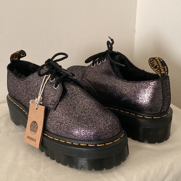 Dr Martens Shoes 1461 Quad Metallic Leather Faux Fur Lined Platform Oxford NWT 9 - Picture 3 of 9